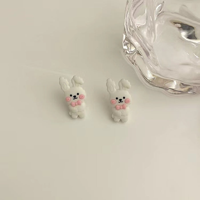 Rabbit Bear Earrings S925 Silver Needle Resin Girl Style Earrings