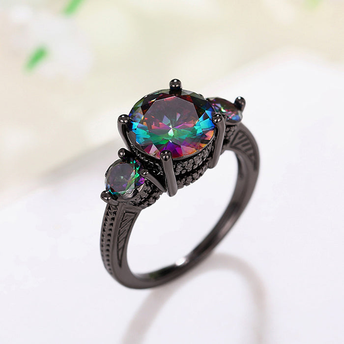 Colorful three zircon ring crown high-end model