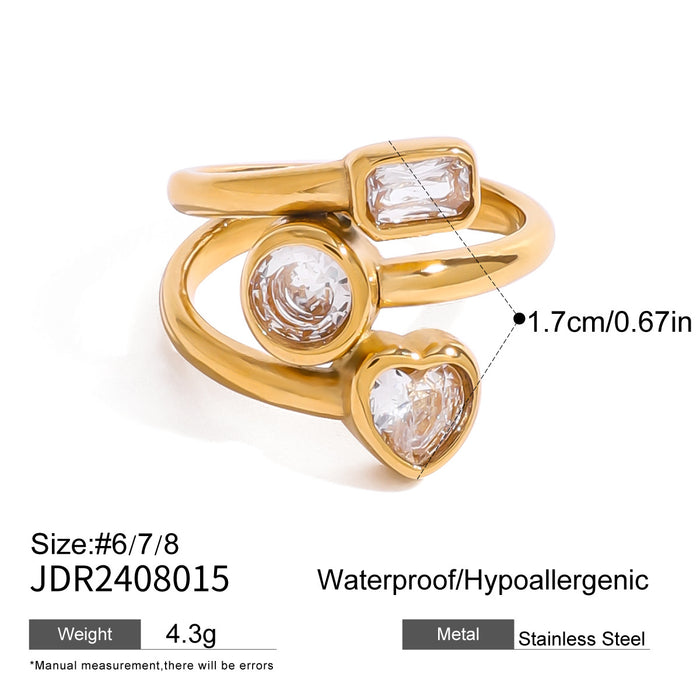 Stainless steel zircon heart ring