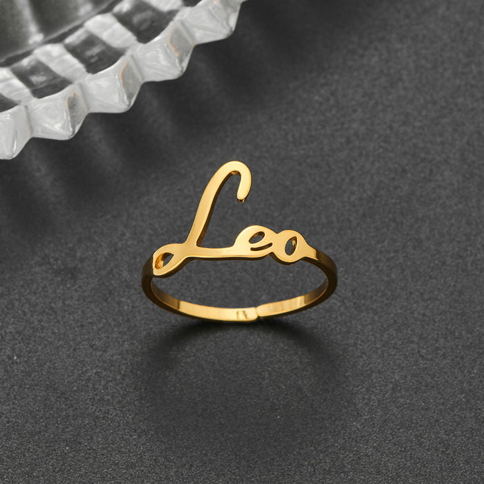 Retro twelve constellation ring, 18K gold-plated stainless steel open ring wholesale