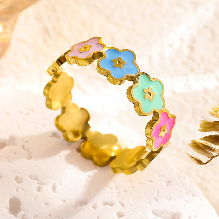 Wholesale stainless steel colorful smiley face and flower open rings - wallojewerly 