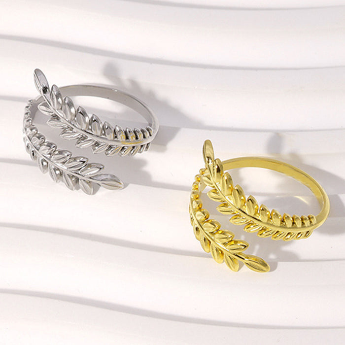 Leaf-shaped opening adjustable ring simple metal forest ring