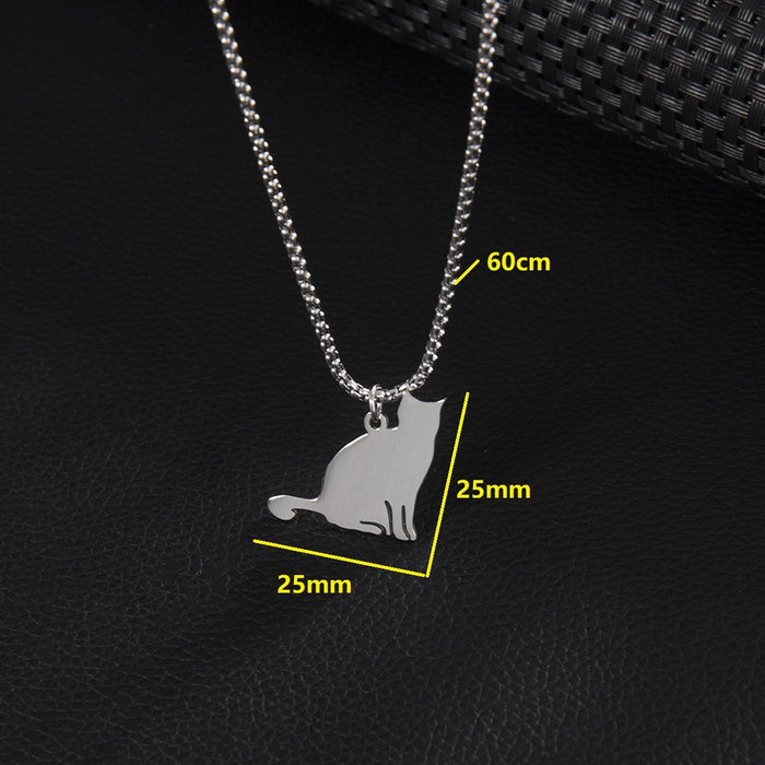 Crouching cat pendant necklace, European and American ins style stainless steel cartoon animal accessories wholesale