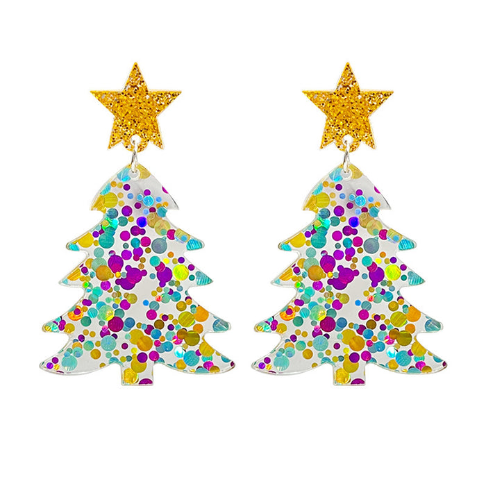 Christmas Glitter Sequin Earrings with Christmas Tree and Colorful Lights