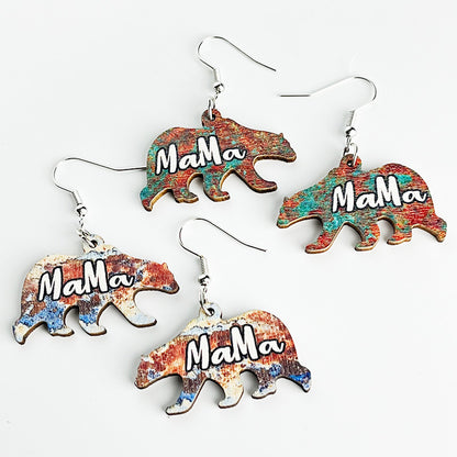 Wooden Mother Bear Earrings