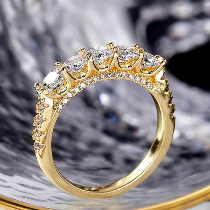 Gold-plated single-row diamond zircon ring anniversary celebration light luxury style ring