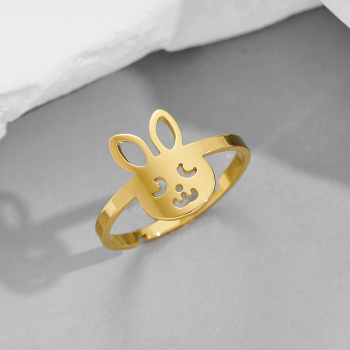 Cute zodiac rabbit ring, cartoon stainless steel animal open ring wholesale