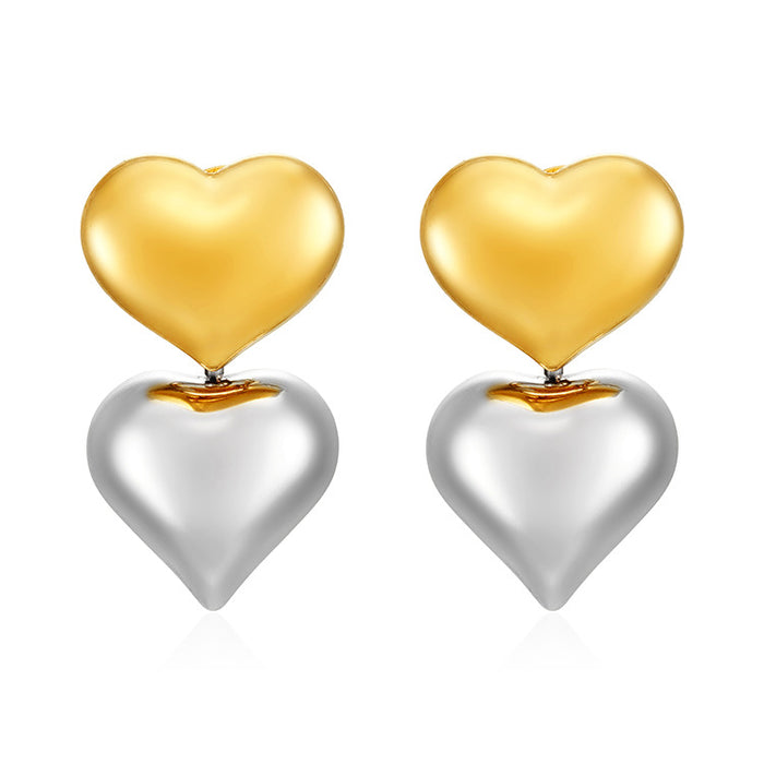 Fashionable love earrings, light luxury stainless steel 18K gold two-in-one earrings