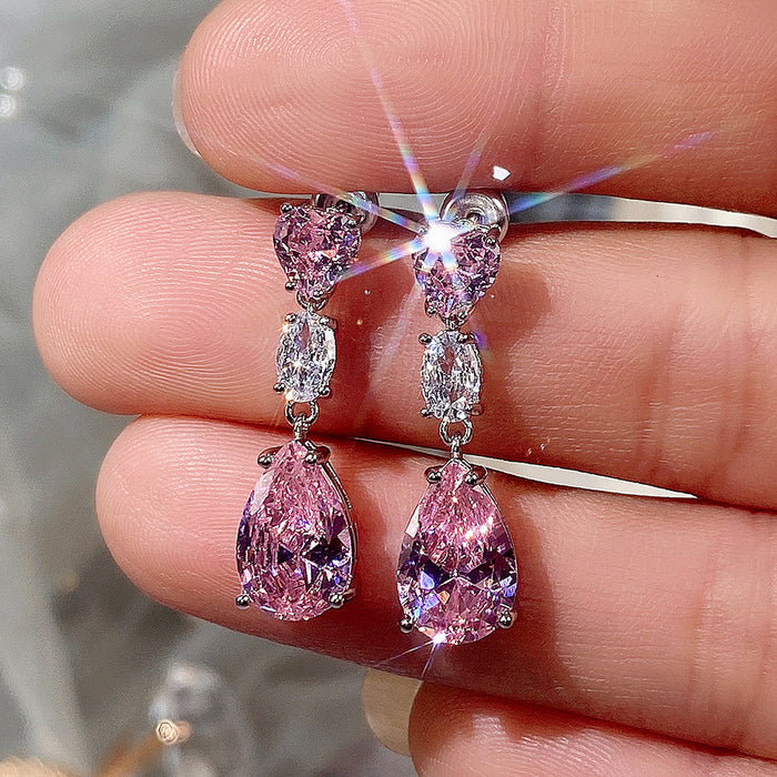 Pink zircon teardrop earrings for women