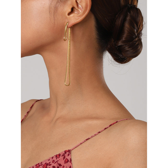 18K Gold Plated Stainless Steel Long Snake Bone Chain Earrings - Beach Style Tassel Jewelry