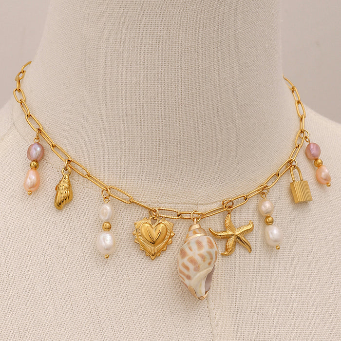 Love pearl pendant necklace, pink holiday style, sweet ocean style design