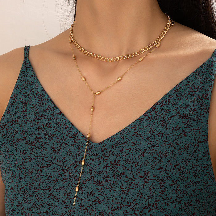 Simple Alloy Chain Multi-Layer Necklace Set - Geometric Two Layers