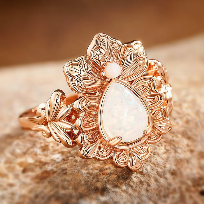 Women's round geometric imitation opal ring
