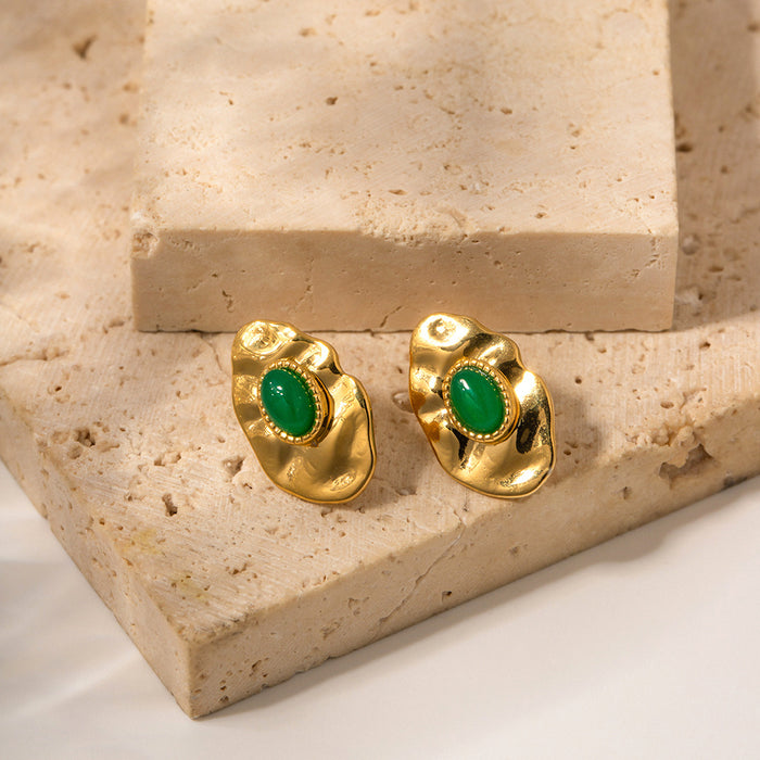 High-End 18K Gold Plated Asymmetric Geometric Emerald Earrings - INS Style Fashion Jewelry