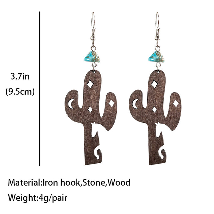 Wooden sunflower hollow earrings