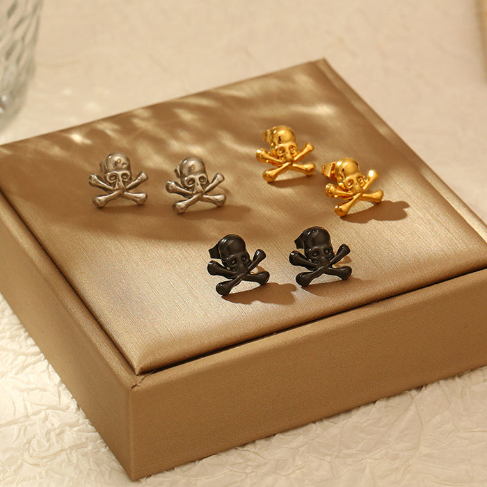 Skull ear bone studs 18K gold stainless steel punk style earrings