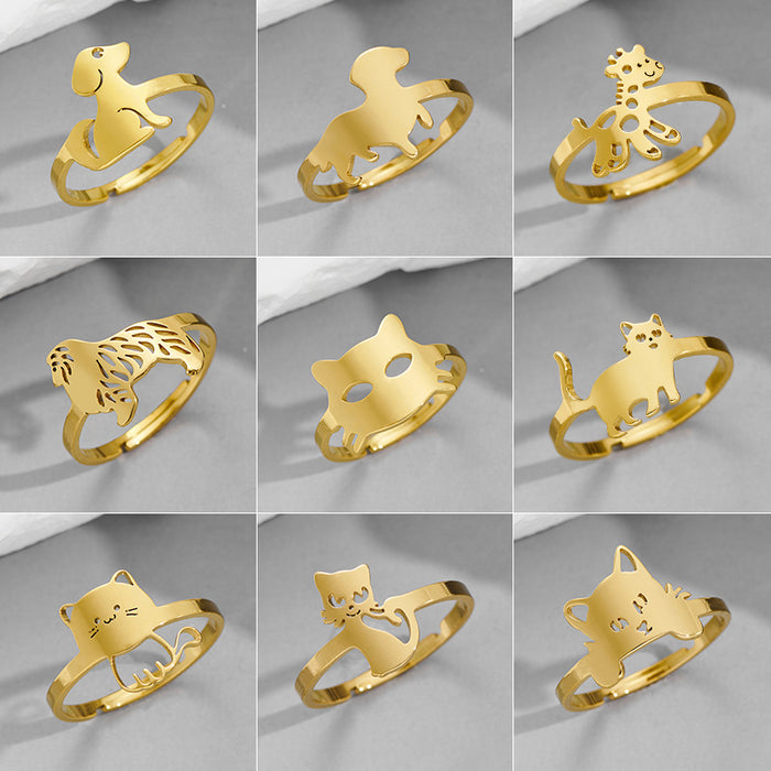 Simple cut stainless steel earrings, small animal rings cats, dogs and elks wholesale