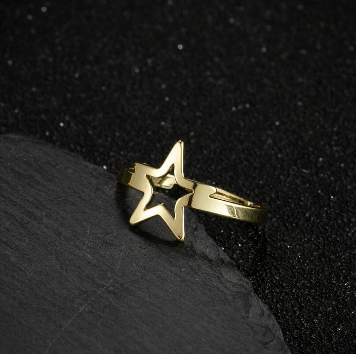 Geometric five-pointed star ring, Japanese stainless Steel open ring wholesale