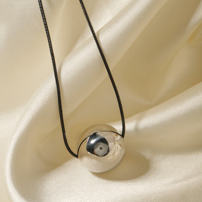 Stainless Steel Round Ball Pendant Necklace with Rope Chain - Women's Fashion Jewelry