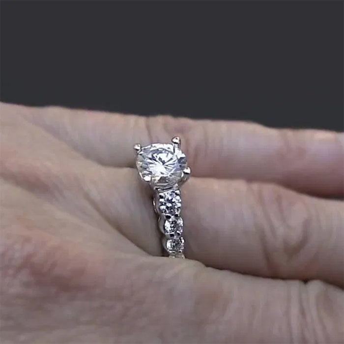 Anillo elegante de mujer con microincrustaciones de circonitas de cobre, joyería de boda romántica