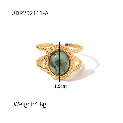 18K Gold Stainless Steel Round Zircon Ring with Weave Design