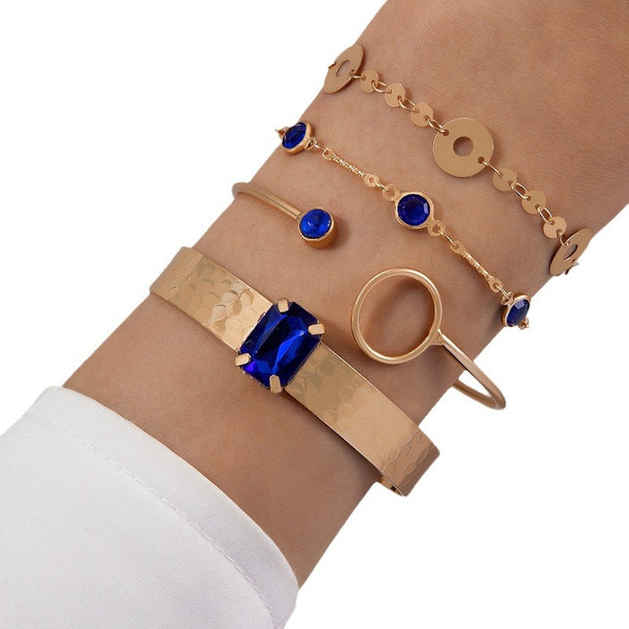 Blue Butterfly and Gemstone Bracelet Set – Four-Piece Open Cuff Jewelry