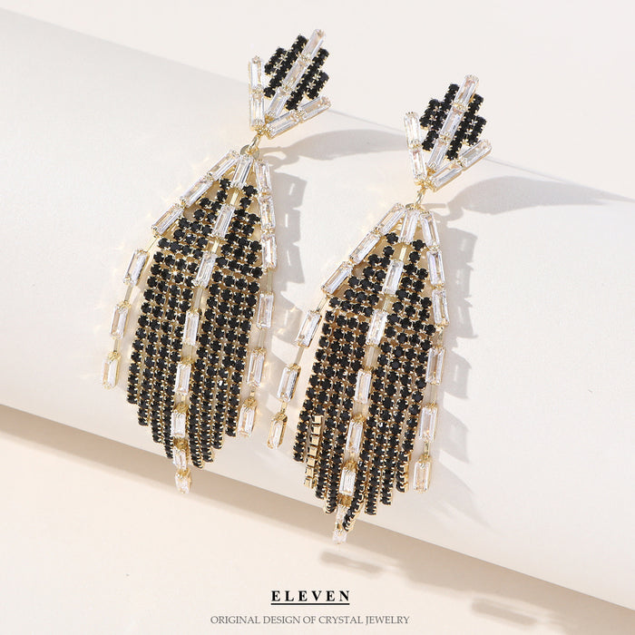 Silver Needle Zircon Tassel Earrings - Luxurious Rhinestone Dangles for a Stylish Look