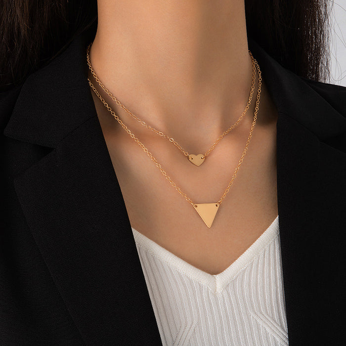 Double Layered Triangle and Heart Pendant Necklace - Chic and Modern Accessory