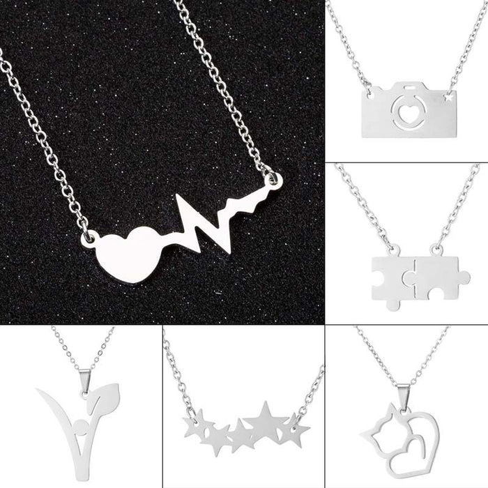 Camera puzzle star pendant necklace, stainless steel girls simple love necklace wholesale