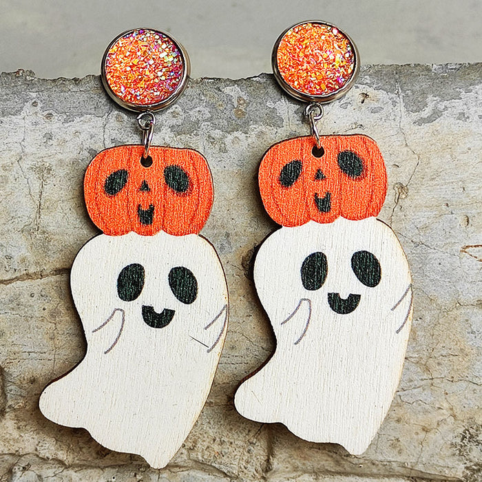 Halloween Wooden Ghost Earrings