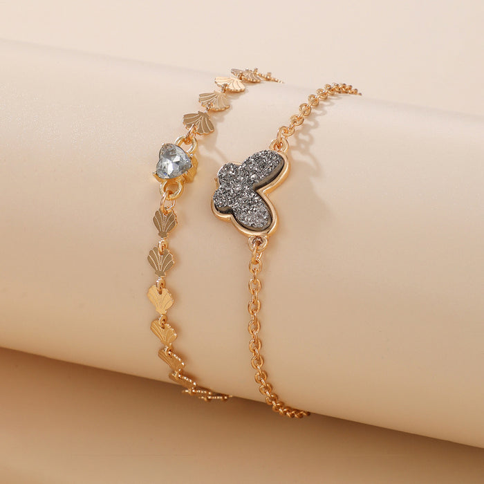 Sequin Butterfly Multi-Layered Bracelet Set with Inlaid Shell Charm