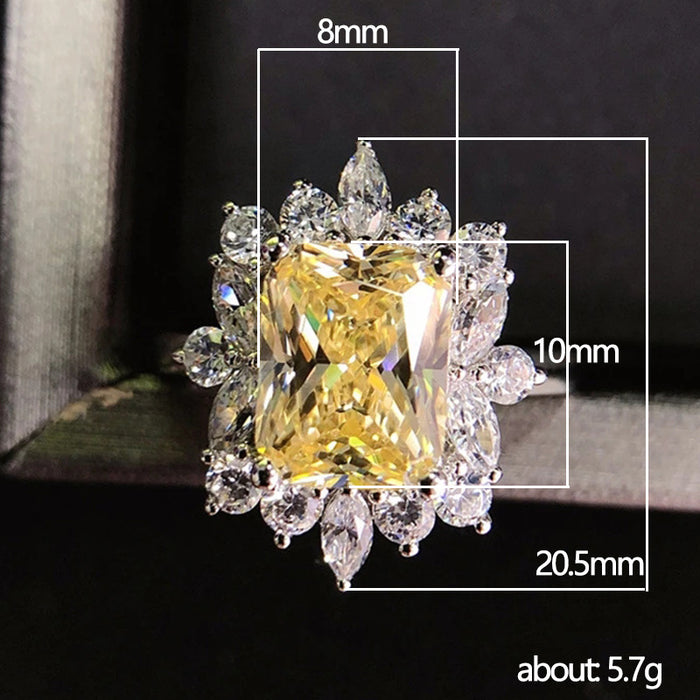 Yellow diamond full inlaid zircon ring wedding dinner bride's hand jewelry