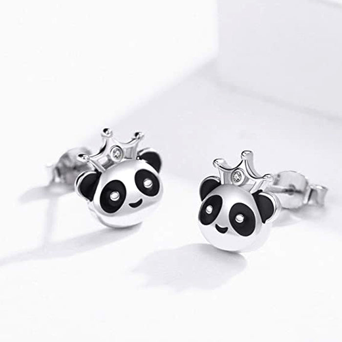 Black and white panda earrings cartoon cute animal earrings