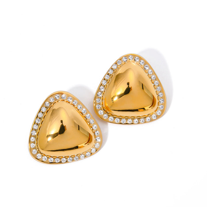 Pendientes triangulares con incrustaciones de circonitas regordetas de acero inoxidable chapado en oro de 18 quilates de diseñador: joyería exclusiva