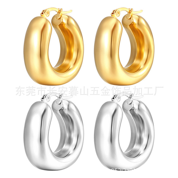 Simple Hollow Earrings, Stainless Steel 18K Gold Women's Ear Hoops Wholesale