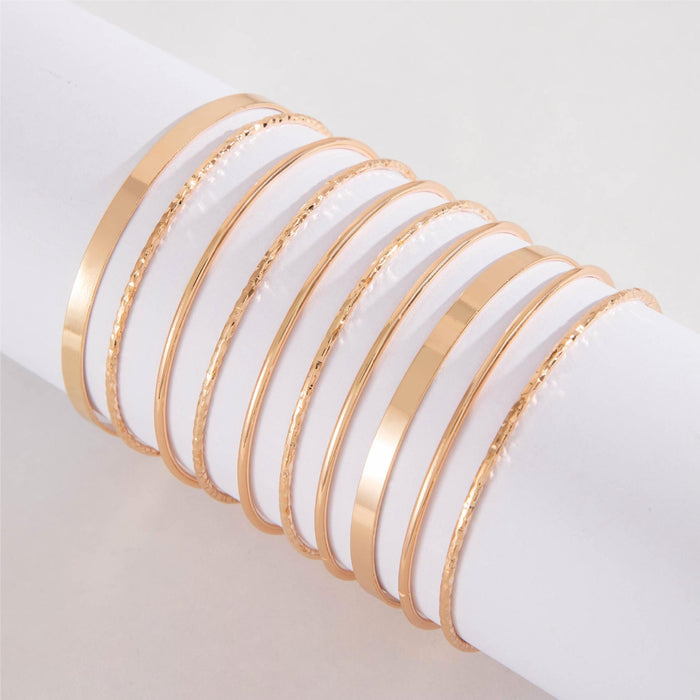 European Retro Exaggerated Wide Flat Cuff Bracelet Set - Gold Shiny Irregular Bracelet Jewelry