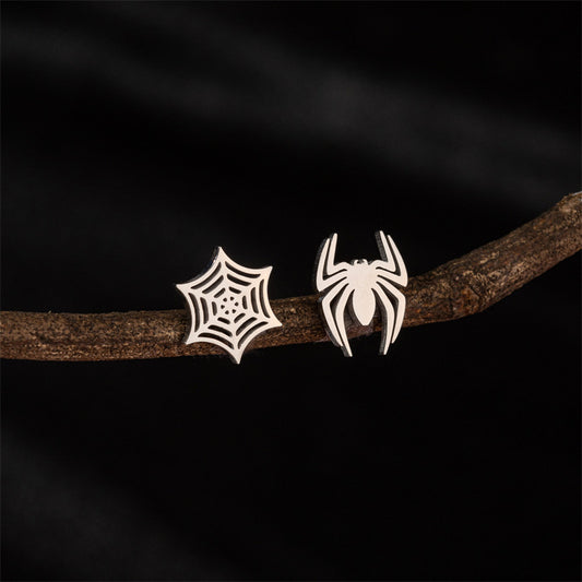 Gothic Asymmetric Spider Web Stainless Steel Stud Earrings - Perfect for Halloween or Unique Style