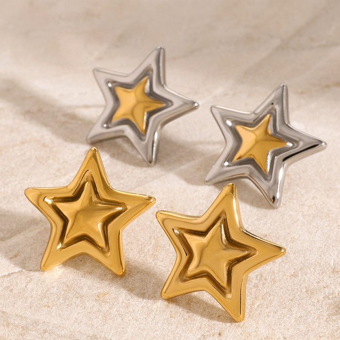 Two-Tone Five-Pointed Star Stud Earrings - High-End Design Cross-Border Jewelry