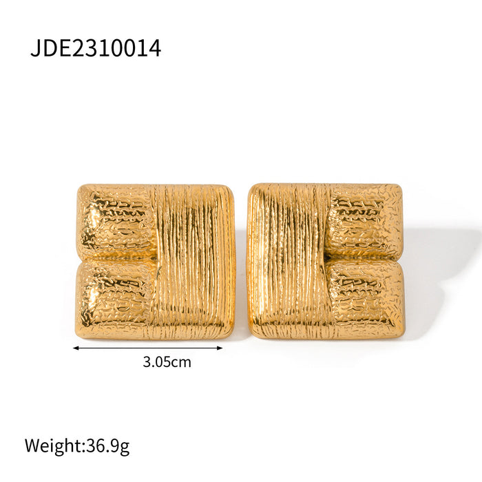 18K Gold Plated Stainless Steel Square Textured Earrings - Fashionable Stainless Steel Jewelry