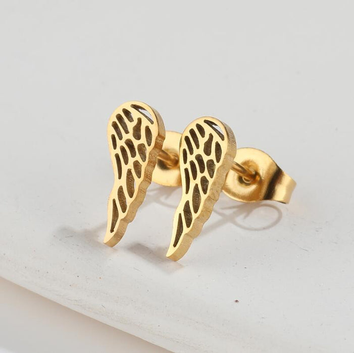 Feather and Wing Stainless Steel Stud Earrings - Vintage and Elegant Jewelry