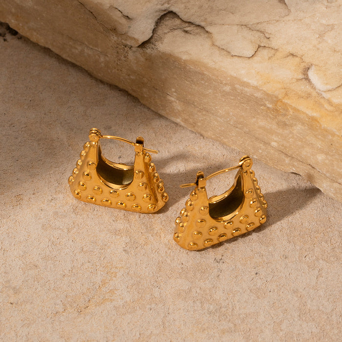 Nuevos pendientes de acero inoxidable chapados en oro de 18 quilates de estilo francés: pendientes de bolso con puntos en relieve para mujer