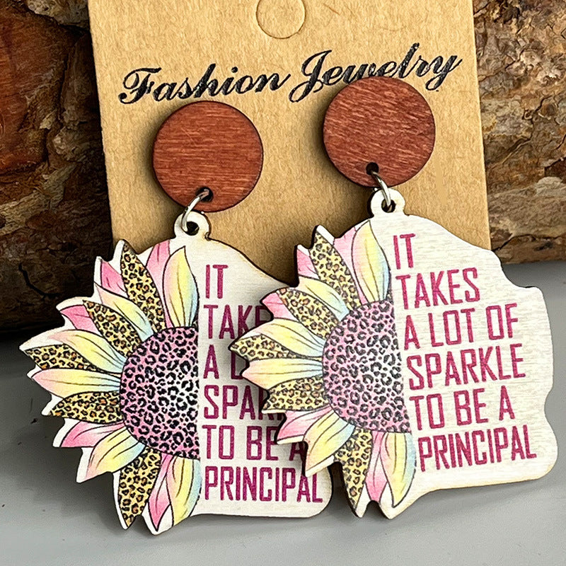 Wooden sunflower earrings