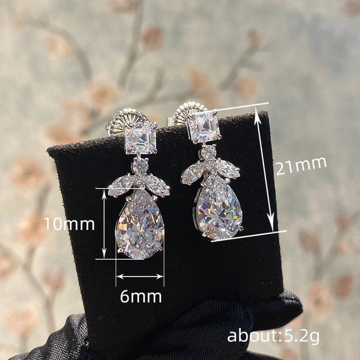 Pendientes de circonitas superbrillantes y exquisitos, accesorios de novia largos y delgados con forma de gota de agua