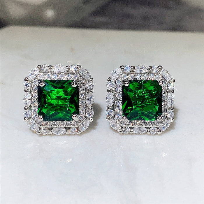 Emerald Square Earrings Vintage Ear Jewelry