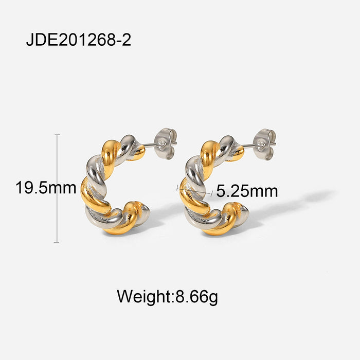 Trending 18K Gold Plated Titanium Steel Earrings - Silver-Gold Interlinked Twisted Stainless Steel Earrings for Women