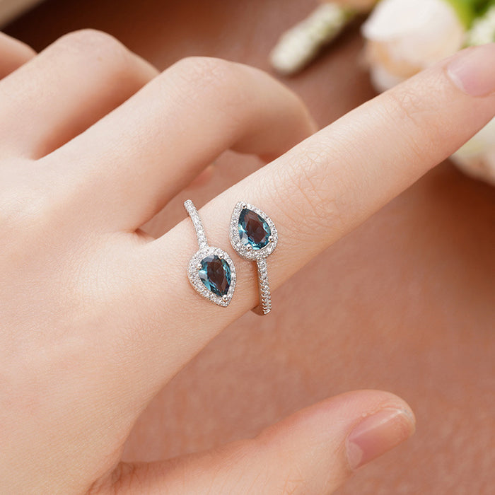 Silver-plated teardrop-shaped open ring