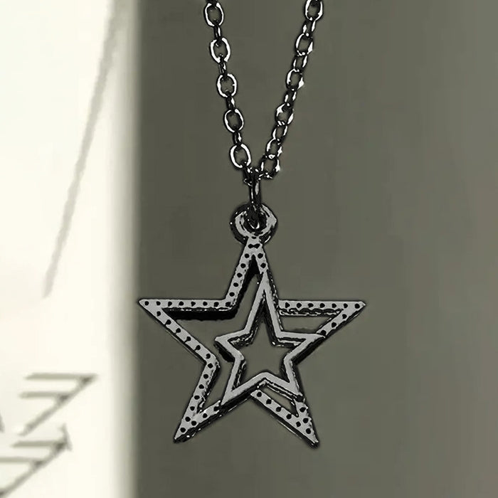 Hollow five-pointed star sweater chain three-dimensional star necklace