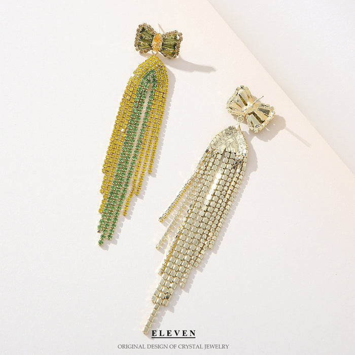 Runway-Style Rhinestone Earrings - Colorful Long Tassel Jewelry for Women