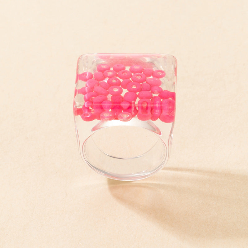 Transparent acrylic resin ring, retro ins style diamond design