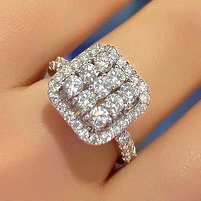 Simple niche design copper plated platinum full diamond square ring female luxury ring